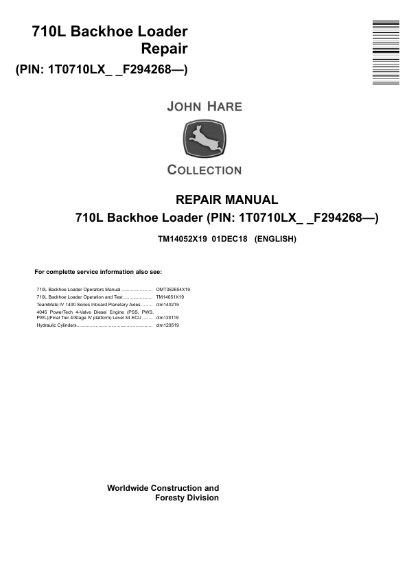 John Deere 710L Backhoe Loader Repair Manual TM14052X19 - Image 2