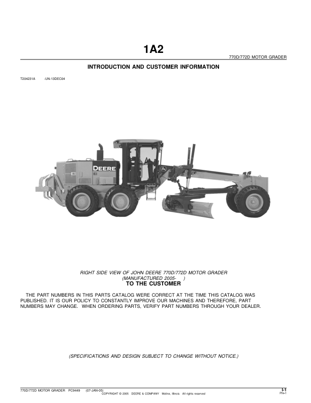 John Deere 770D 772D Grader Parts Catalog 2005- PC9449 - Image 2