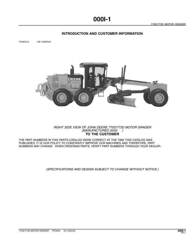 John Deere 770D 772D Grader Parts Catalog PC9449-06 - Image 3