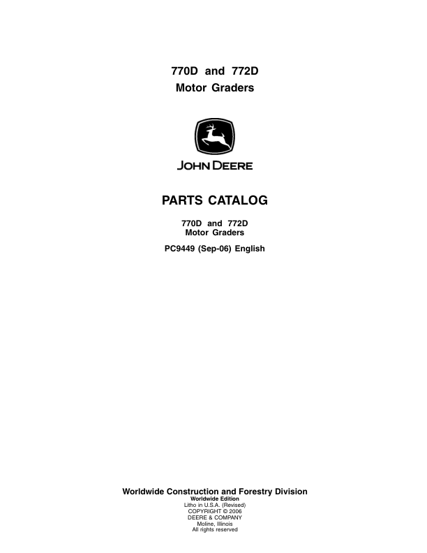 John Deere 770D 772D Grader Parts Catalog PC9449-06 - Image 2