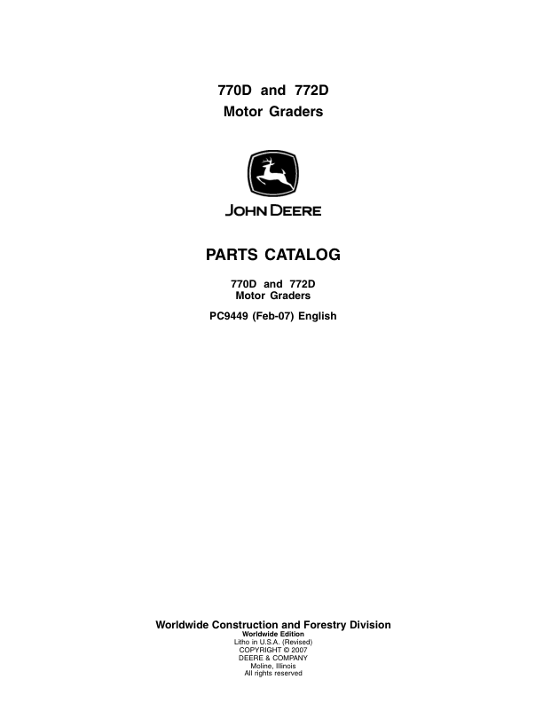 John Deere 770D 772D Grader Parts Catalog PC9449-07 - Image 2