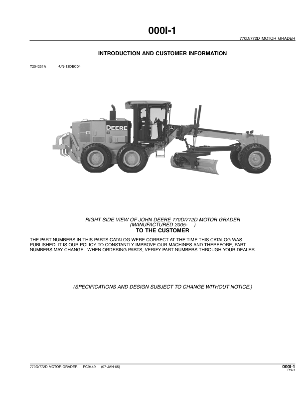 John Deere 770D 772D Grader Parts Catalog PC9449-07 - Image 3