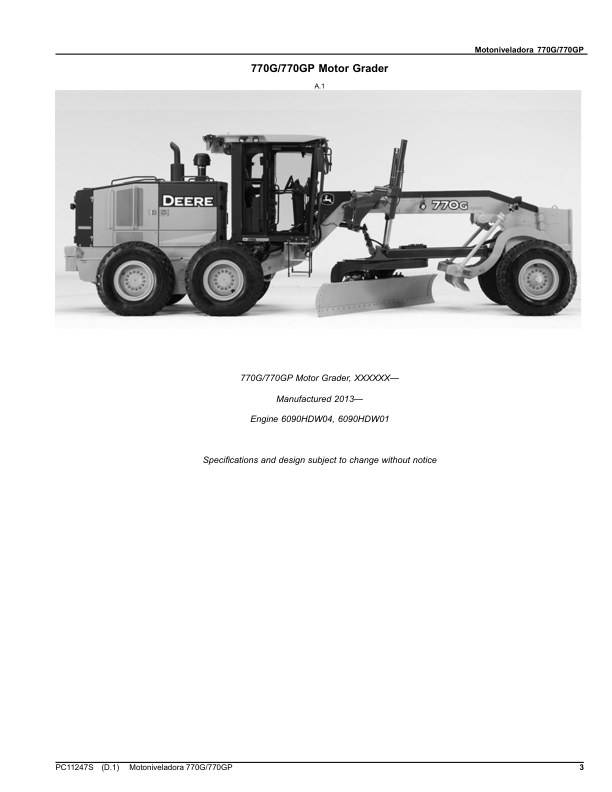 John Deere 770G 770GP Grader Parts Catalog PC11247S ES - Image 3