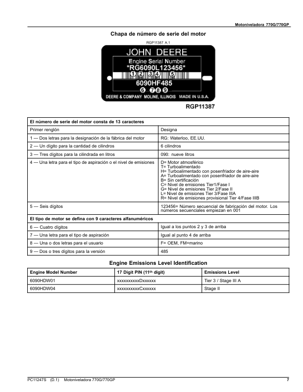John Deere 770G 770GP Grader Parts Catalog PC11247S ES - Image 7