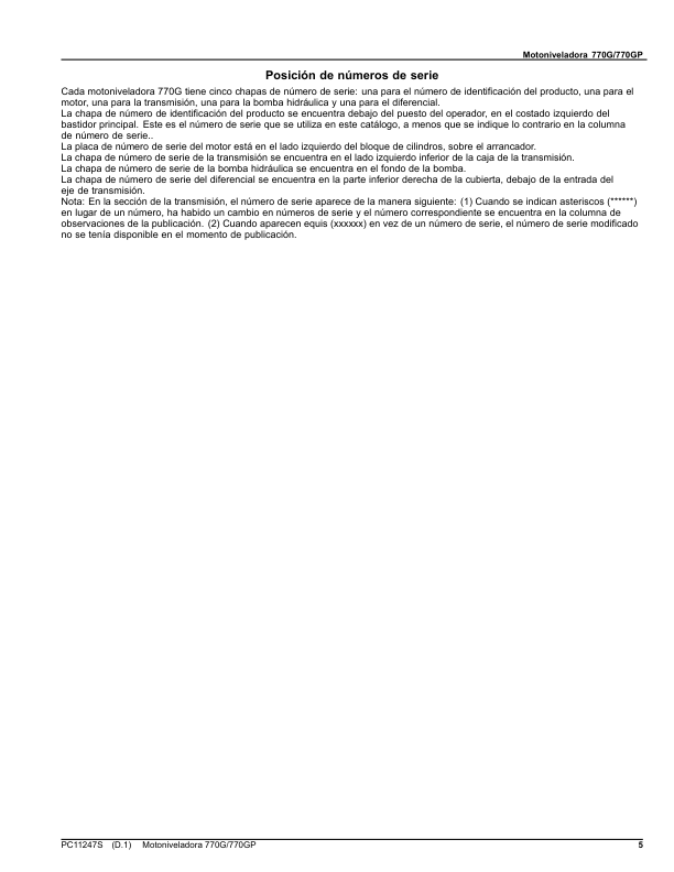 John Deere 770G 770GP Grader Parts Catalog PC11247S ES - Image 5