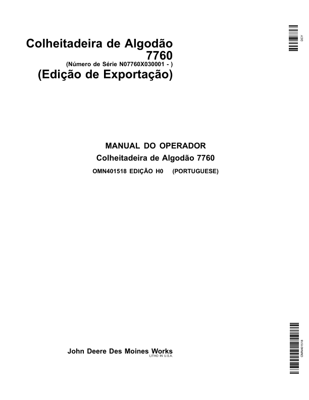 John Deere 7760 Cotton Picker Operators Manual OMN401518-H0 PT - Image 2