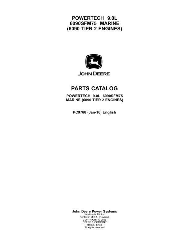 John Deere 9.0 L PowerTech 6090SFM75 Marine Tier 2 Engine Parts Catalog PC9768 - Image 2