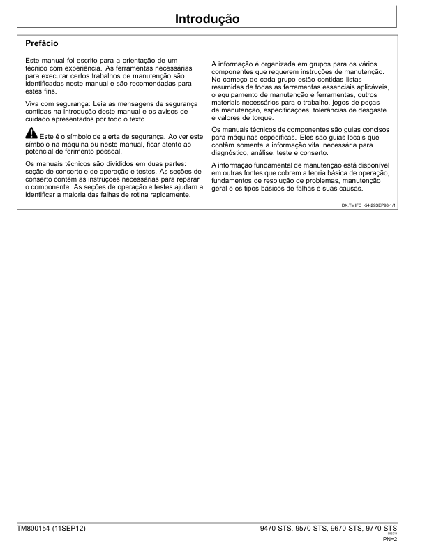 John Deere 9470 9570 9670 9770 STS Combine Harvester DIagnostic Service Manual TM800154 PT - Image 4