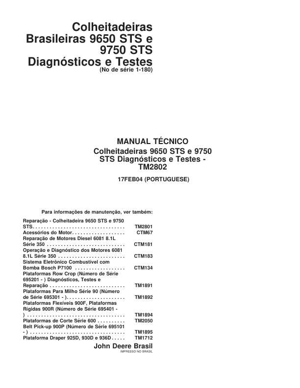 John Deere 9650 6750STS Combine Harvester Diagnotics and Test Service Manual TM2802 PT - Image 3