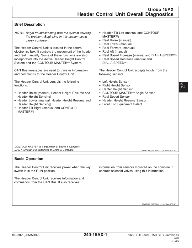 John Deere 9650 9750 STS Combine Harvester Diagnosis and Tests Service Manual TM2302 - Image 8