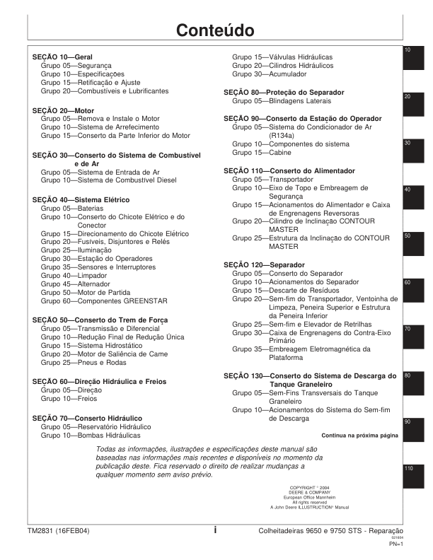 John Deere 9650 9750 STS Combine Harvester Repair Manual SN 000181 and UP TM2831 PT - Image 4