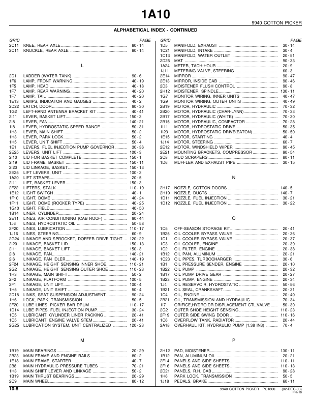 John Deere 9940 Cotton Picker Parts Catalog PC1800 - Image 3
