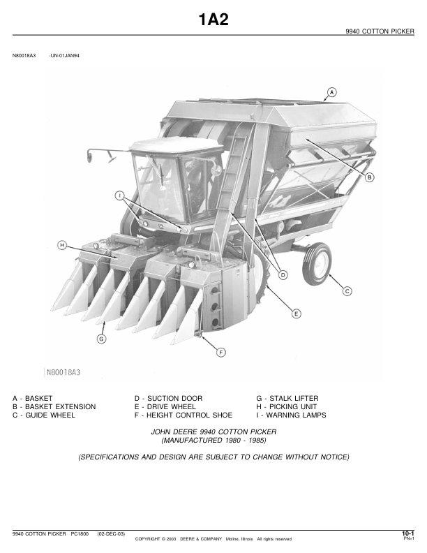 John Deere 9940 Cotton Picker Parts Catalog PC1800 - Image 2