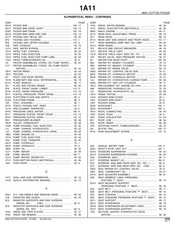 John Deere 9940 Cotton Picker Parts Catalog PC1800 - Image 4