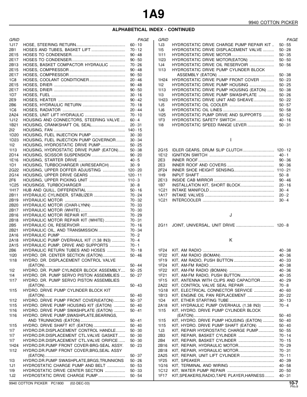 John Deere 9940 Cotton Picker Parts Catalog PC1800 - Image 12