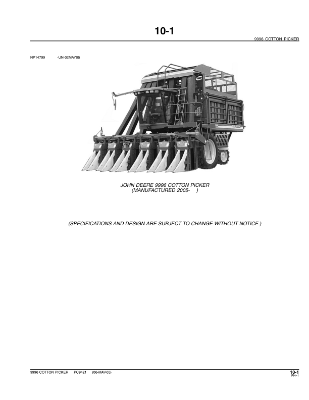 John Deere 9996 Cotton Picker Parts Catalog PC9421 - Image 3