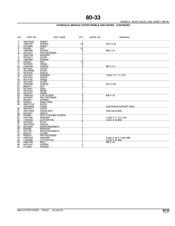 John Deere 9996 Cotton Picker Parts Catalog PC9421 - Image 7