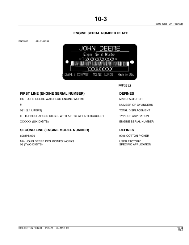 John Deere 9996 Cotton Picker Parts Catalog PC9421 - Image 5