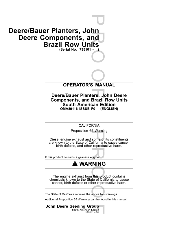 John Deere Bauer Planter Operators Manual OMA89116 - Image 2