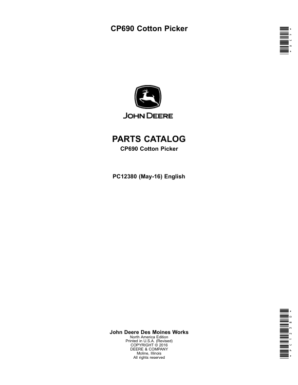 John Deere CP690 Cotton Picker Parts Catalog PC12380-16 - Image 2