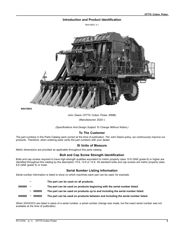 John Deere CP770 Cotton Picker Parts Catalog PC13734 - Image 5