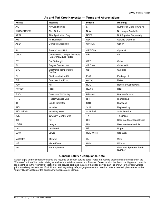 John Deere CP770 Cotton Picker Parts Catalog PC13734 - Image 7