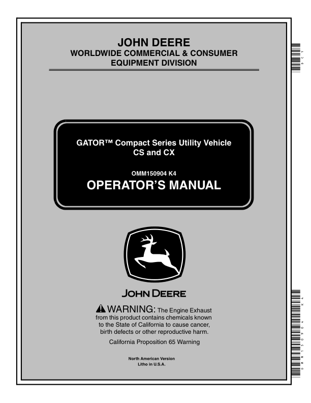 John Deere CS and CX Series Gator UTV Operators Manual OMM150904-K4 - Image 2
