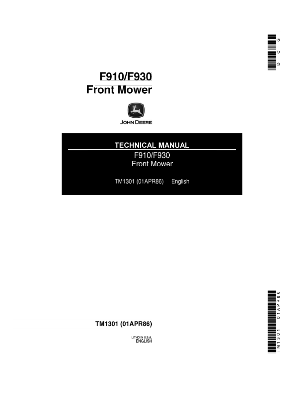John Deere F910 F930 Front Mower Service Manual TM1301 - Image 2