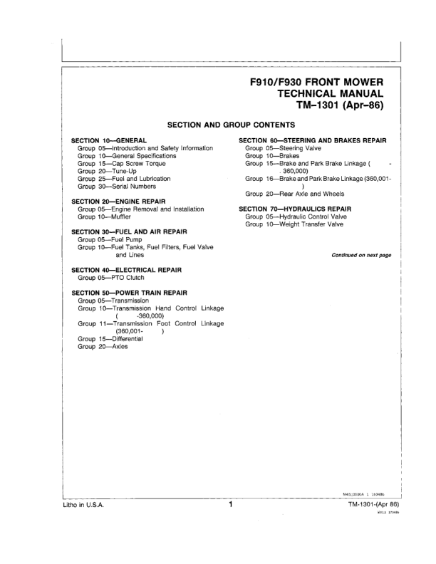 John Deere F910 F930 Front Mower Service Manual TM1301 - Image 5