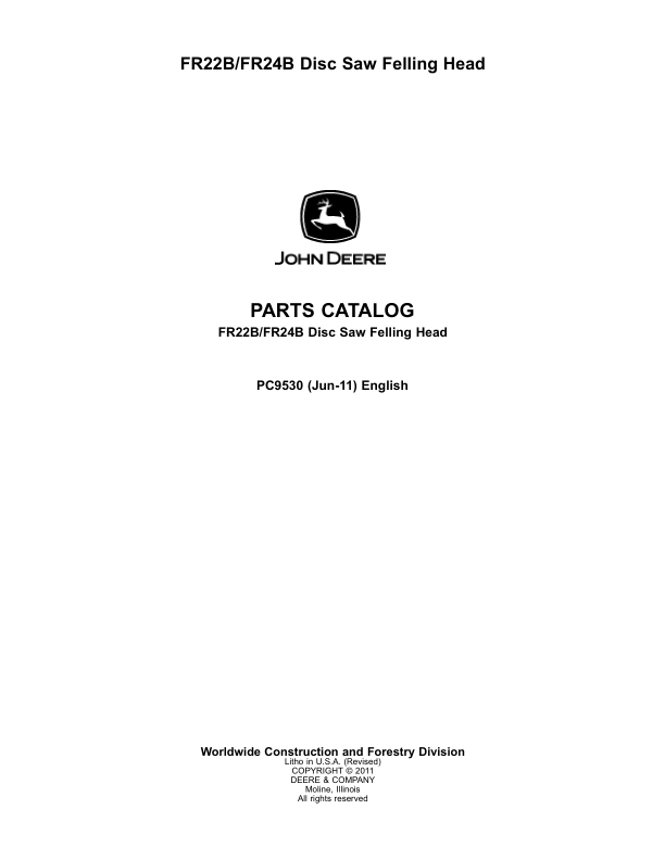 John Deere FR22B FR24B Disc Saw Felling Head Parts Catalog PC9530-11 - Image 2