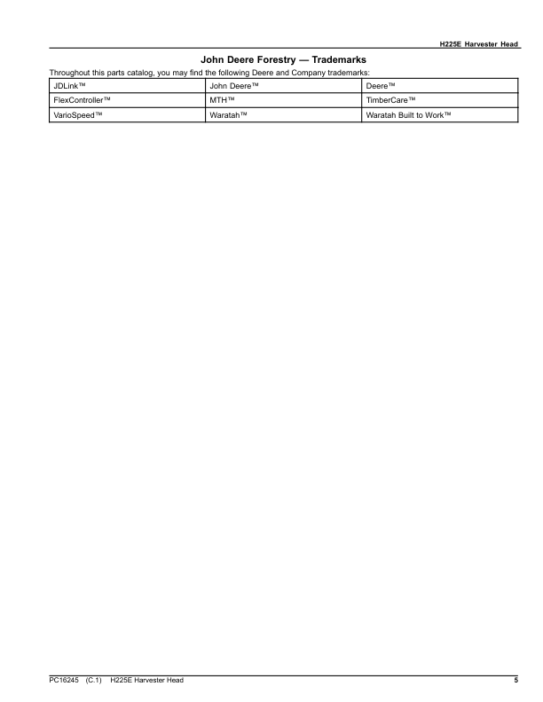 John Deere H225E Processing Head Parts Catalog PC16245 - Image 5