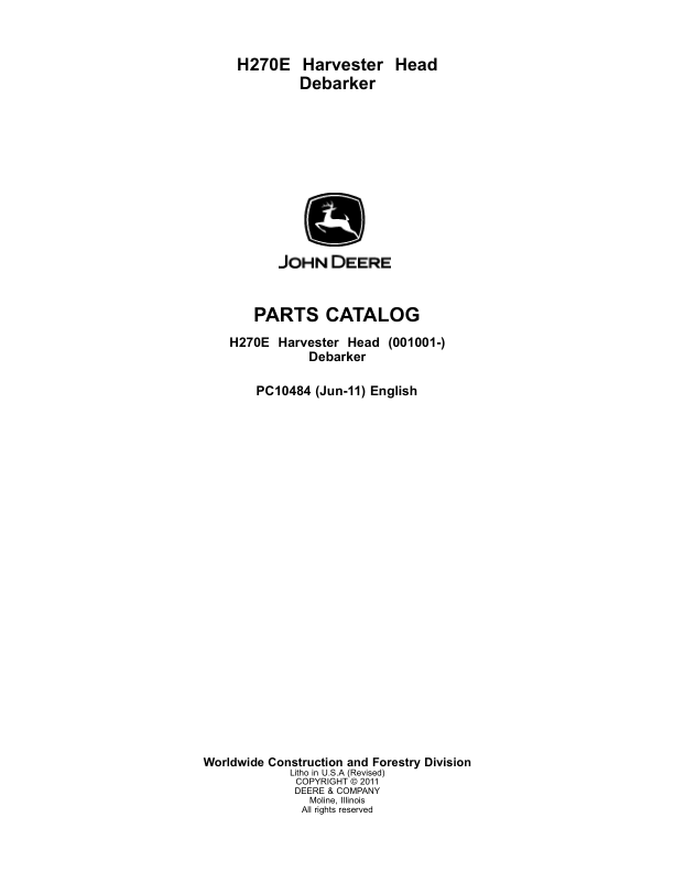 John Deere H270E Processing Head Debarker Parts Catalog SN 001001 and UP PC10484 - Image 2