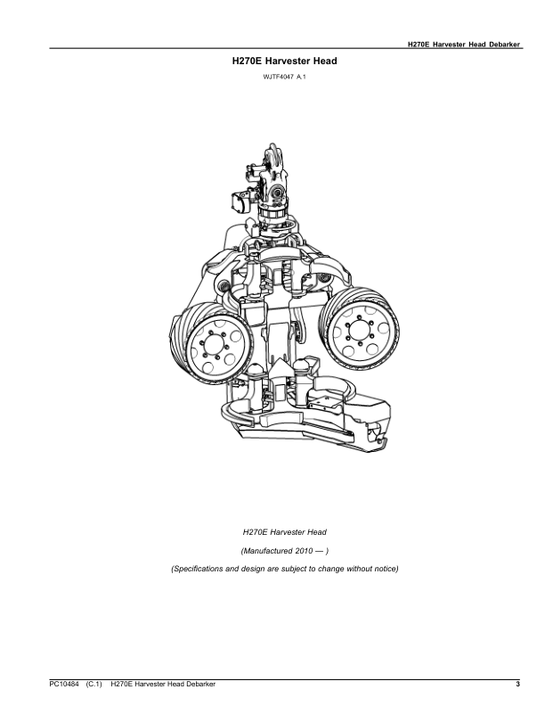 John Deere H270E Processing Head Debarker Parts Catalog SN 001001 and UP PC10484 - Image 3