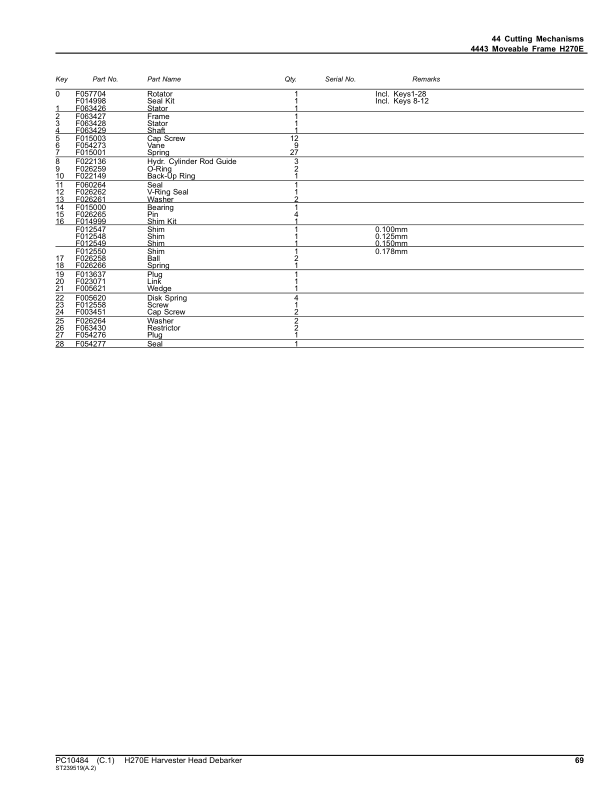 John Deere H270E Processing Head Debarker Parts Catalog SN 001001 and UP PC10484 - Image 12