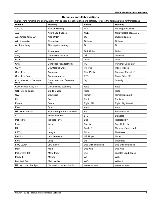John Deere H270E Processing Head Debarker Parts Catalog SN 001001 and UP PC10484 - Image 7