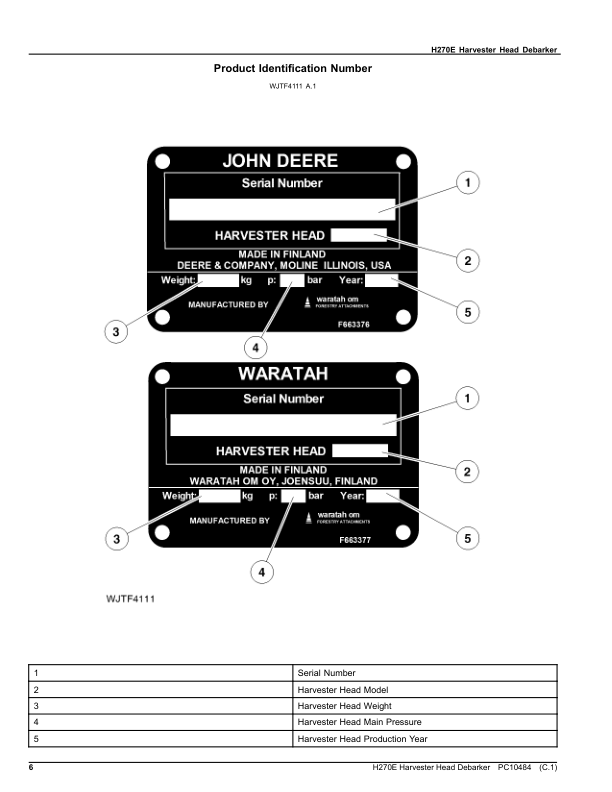 John Deere H270E Processing Head Debarker Parts Catalog SN 001001 and UP PC10484 - Image 6