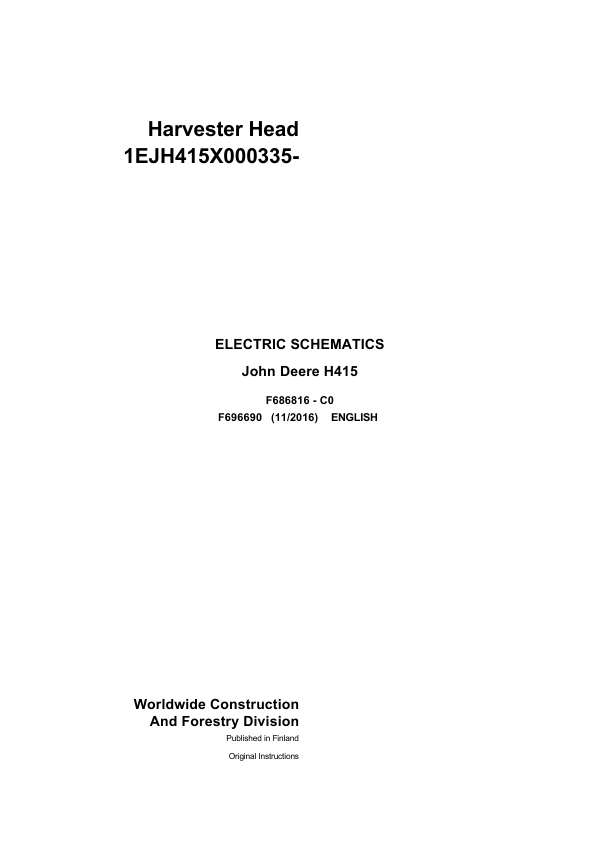 John Deere H415 Processing Head Electric Schematics SN 1EJH415X000335 and UP - Image 2