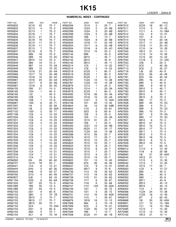 John Deere JD644-B Wheel Loader Parts Catalog 1974-1980 PC1404 - Image 16