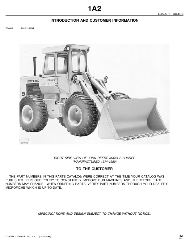 John Deere JD644-B Wheel Loader Parts Catalog 1974-1980 PC1404 - Image 2