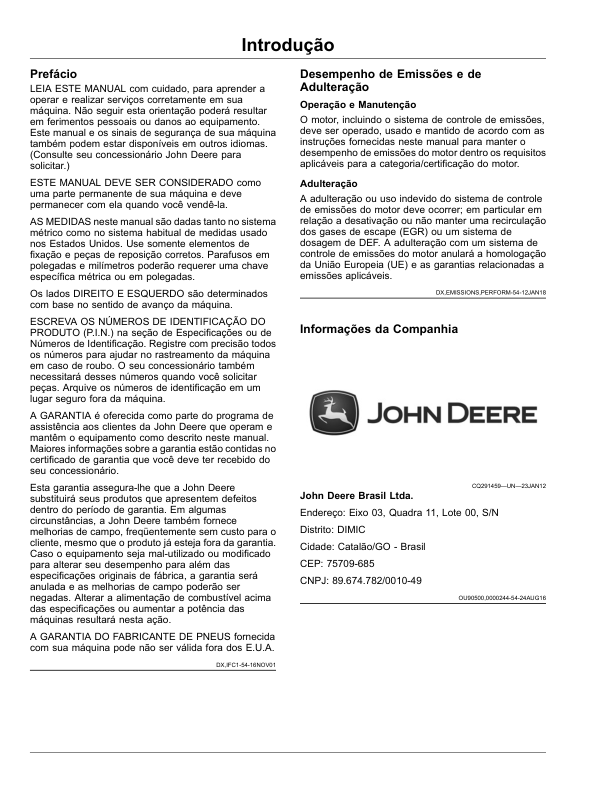 John Deere M4030 M4040 Sprayer Operators Manual SN 1900000 and UP OMKK57264-E1 PT - Image 6