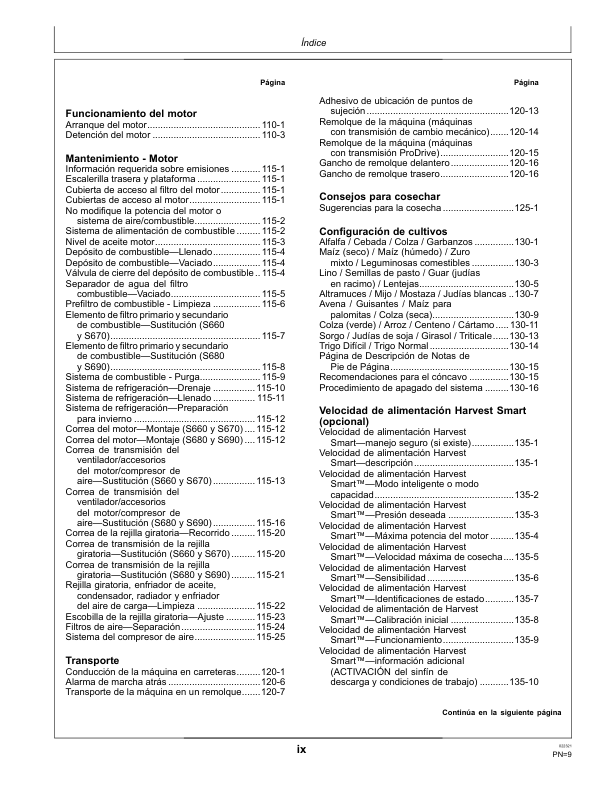 John Deere S660 S670 S680 S690 Combine Harvester Operators Manual OMDQ101822 ES - Image 6