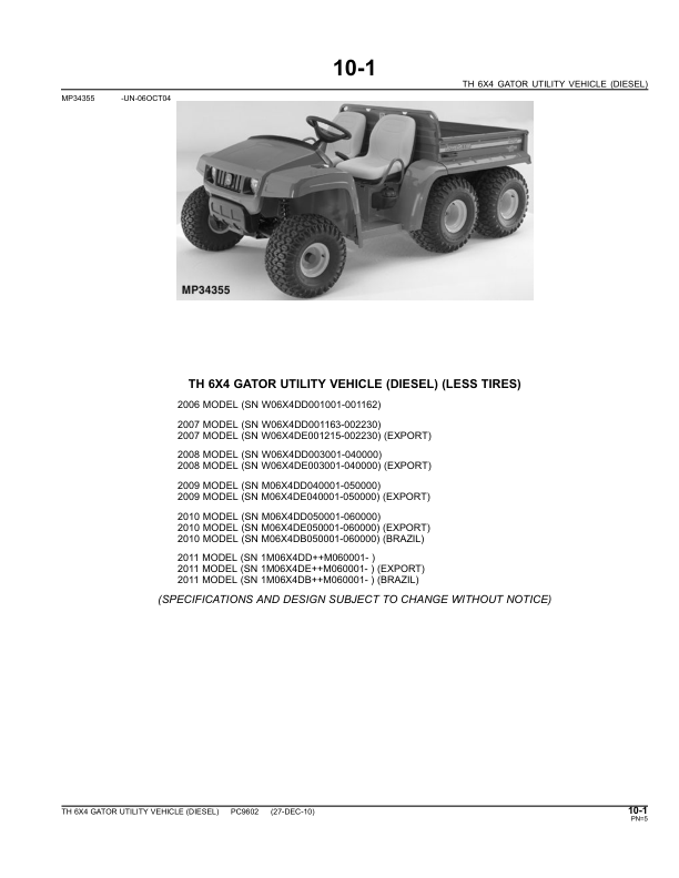 John Deere TH 6X4 Gator UTV Parts Catalog PC9602 - Image 7