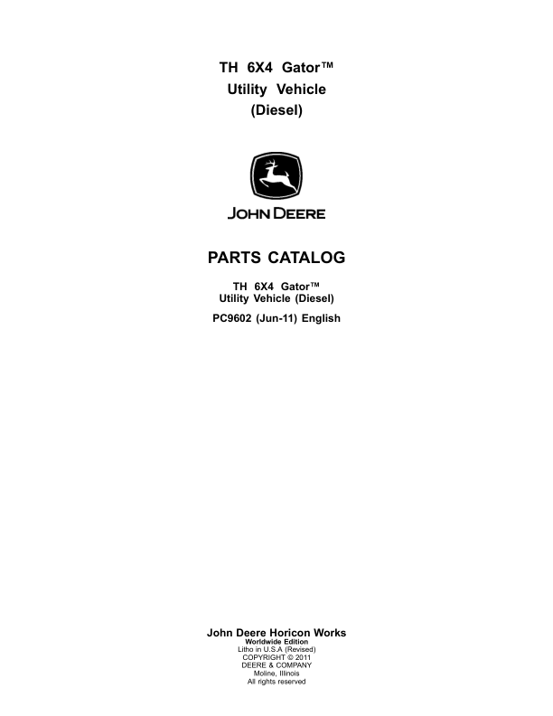 John Deere TH 6X4 Gator UTV Parts Catalog PC9602 - Image 2