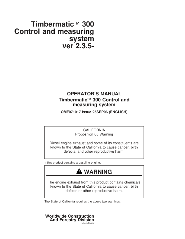 John Deere Timbermatic 300 v2.3.5 Operators Manual OMF071017 - Image 2