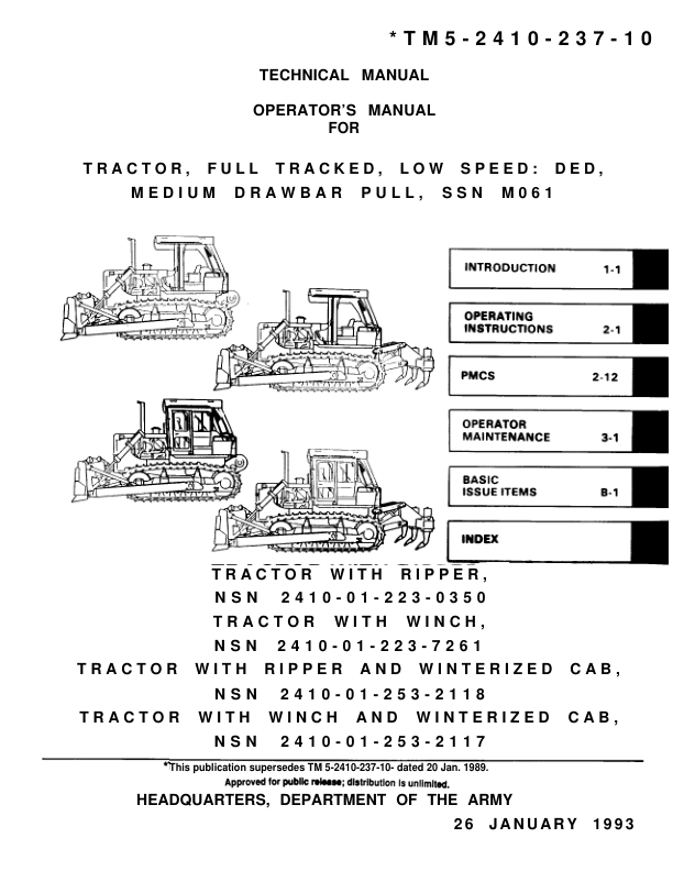 John Deere Tractor with Ripper Bulldozer Service Manual Operators Manual TM5-2410-237-10 - Image 2