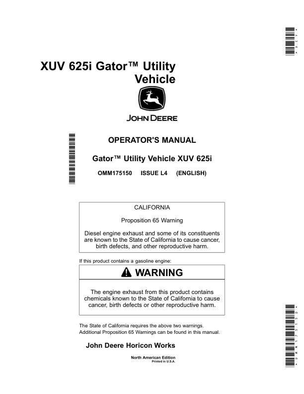 John Deere XUV 625i Gator UTV Operators Manual OMM175150 - Image 2