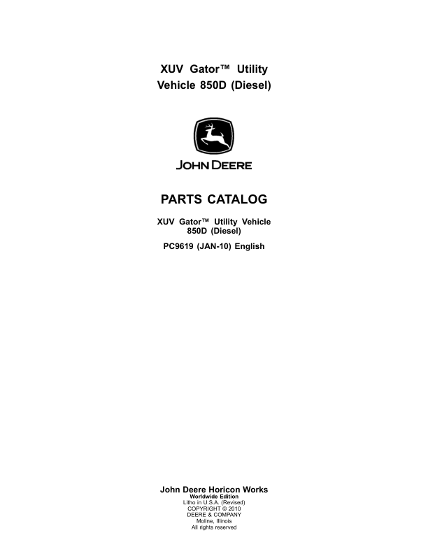 John Deere XUV 850D Gator UTV Parts Catalog PC9619 - Image 2
