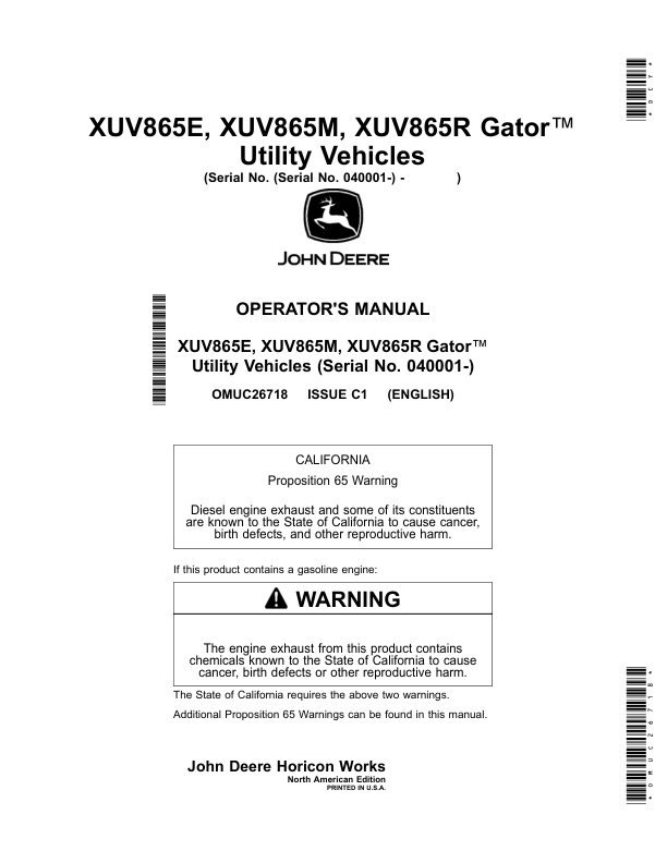 John Deere XUV865E XUV865M XUV865R Gator UTV Operators Manual OMUC26718-C1 - Image 2