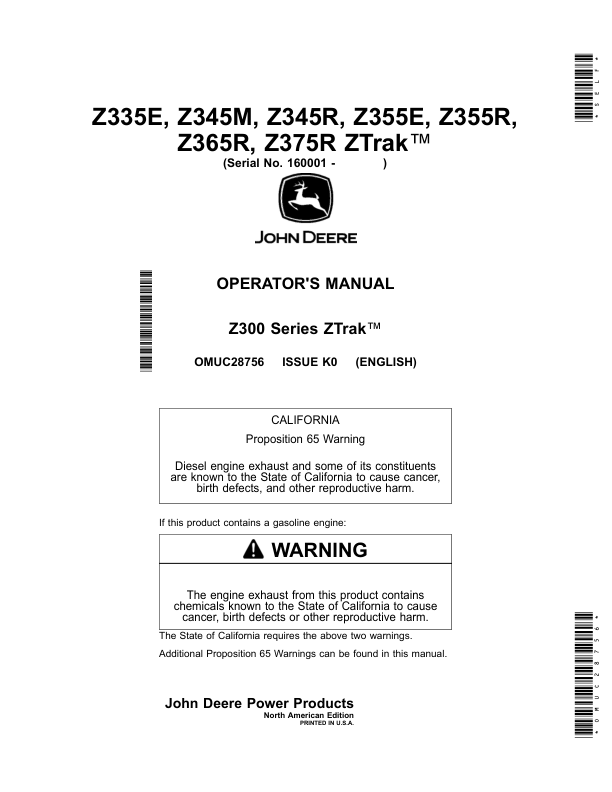 John Deere Z335E Z345M Z345R Z355E Z355R Z365R Z375R ZTrack Mower Operators Manual OMUC28756-K0 - Image 2