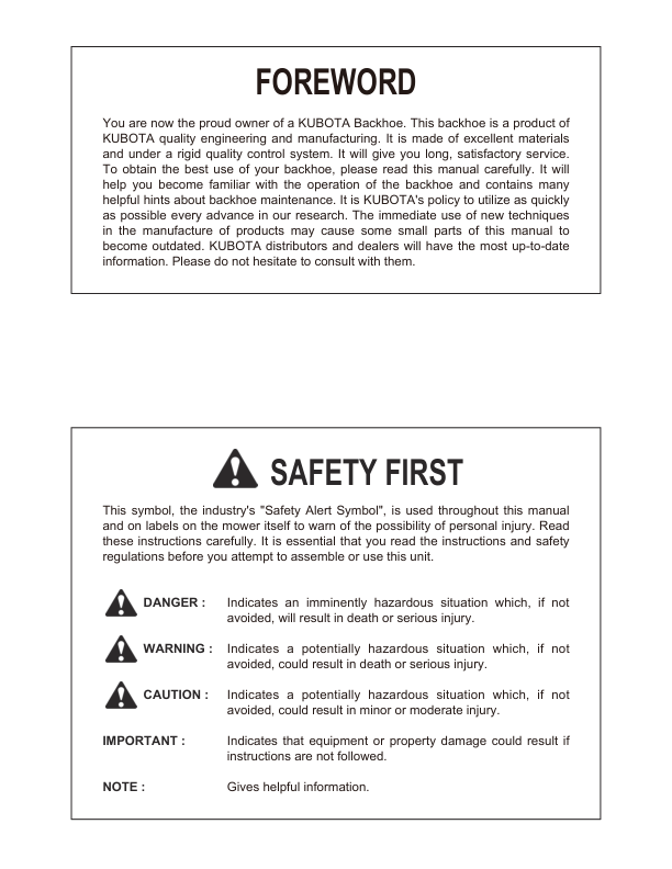 Kubota BT820 Backhoe Operators Manual - Image 4